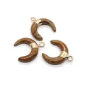 Trois breloques demi-lune marbrées marron avec bandes dorées pour création de bijoux - 15x18mm / Motif Marbre Brun (No.5)