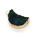 Pendentif croissant de lune en agate druzy vert foncé avec bordure dorée raffinée - Vert Foncé