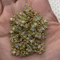 Faceted light blue and green stone beads on gold chain, handmade jewelry accessory - Light Blue Green Mix
