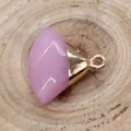 Pink quartz fan-shaped pendant with double V pattern and gold bail for DIY jewelry - Pink Dyed Jade