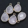 Pink quartz teardrop pendant with gold-plated edge and natural stone texture - Rose Quartz