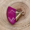 Faceted rose red natural stone fan-shaped pendant with gold metal clasp for DIY jewelry - Rose Red Dyed Jade