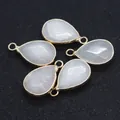 White teardrop stone pendant with gold plating for jewelry making DIY necklaces - White Jade