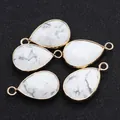 Five-piece set of white turquoise teardrop pendants with gold-plated metal edging - Howlite