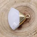 White faceted fan shaped stone pendant with golden metal loop for DIY necklace jewelry - White Jade