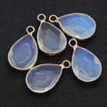 Set of five light blue teardrop stone pendants with gold metal frames for DIY jewelry - Opal