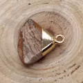 Natural picture stone fan-shaped pendant with gold metal clasp for DIY jewelry - Jasper