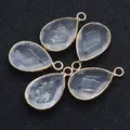 Five-piece teardrop grey agate pendants with gold-plated edges for DIY jewelry making - Transparent Crystal