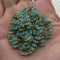 Perles en pierre naturelle facettée bleu ciel avec chaîne en métal doré pour bijoux - Bleu Ciel (No. 6)