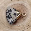 Dalmatian Jasper fan-shaped gemstone pendant with gold-plated edging for DIY necklace - Dalmatian Jasper