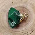 Fan-shaped malachite patterned stone pendant with gold-plated metal ring loop - Malachite