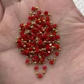 Golden chain necklace featuring red cube-shaped faceted natural stone crystal beads - Bright Red (No. 2)
