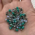 Beaded jewelry chain with silver metal spheres and green faceted crystal stones - Green Series Style (No. 2) / 10m/Roll