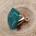 Green natural stone fan-shaped pendant with gold metal cap for DIY necklaces - US 11