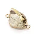 Natural yellow quartz raw stone connector with gold plated edges and double rings - 13x20-17x25mm / No. 12 Clear Quartz