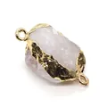 Handmade rose quartz connector pendant with gold plated irregular hammered metal edges - 13x20-17x25mm / No. 10 White Crystal