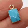 Faceted rectangular sky blue stone pendant with gold plated bezel for jewelry making - Blue Turquoise