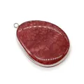 Oval red crackle agate stone pendant with silver metal bezel and bail for DIY jewelry - Red