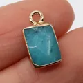 Rectangle teal natural stone pendant with gold plating and top ring for DIY jewelry - Aventurine Style (2)