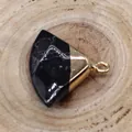 Fan-shaped black marble stone pendant with gold metal trim and ring for DIY necklace - Synthetic Black Turquoise