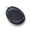 Oval cracked agate pendant in dark blue with silver metal bezel for DIY necklaces - Black