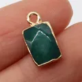 Rectangular green malachite pendant with gold metal frame and hanging loop for DIY jewelry - Dark Green Stone Style (3)