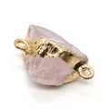 Natural raw rose quartz connector with gold plated metal trim for jewelry making - 13x20-17x25mm / No. 11 Rose Quartz