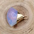 Faceted lavender natural stone fan-shaped pendant with gold-plated metal base - Opal