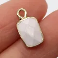 Faceted milky white gemstone pendant with golden bezel for DIY jewelry making - White Jade