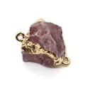 Natural purple amethyst stone connector with golden edges and dual rings for DIY jewelry - 13x20-17x25mm / No. 2 Strawberry Quartz