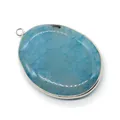 Ciondolo in agata crackle ovale blu brillante con bordi in metallo argentato - Blu Oro