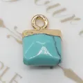 Square turquoise stone pendant 8x12mm with gold-plated bail for DIY jewelry necklace - Square (1003-T220518003) / Light Blue Turquoise