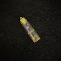 Miniature glass bottle pendant with pink dried flowers and golden glitter decoration - Yellow Cap (No.1)