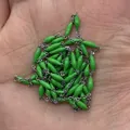 Silver chain roll with olive-shaped bright green beads for DIY jewelry making - Green
