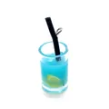 Miniature blue beverage charm with lemon slice and black straw for DIY jewelry crafts - Lake Blue