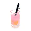 Miniature pink resin drink bottle pendant with yellow lemon slice and black straw for DIY - Pink