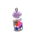 Mini resin glass bottle pendant with pink love heart, sequins, and silver keychain loop - Light Purple (No. 3)