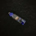 Mini glass bottle pendant with blue resin, pink dried flower and silver metal ring - Blue Cap (No.7)