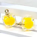 Square acrylic pendant 15x20mm with yellow flower texture and gold metal ring - Square / Lemon Yellow