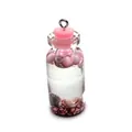 Pendentif bouteille en verre cylindrique avec perles roses, coquillage et gravier rose doré - 16x42mm / Style Rose (N°5)