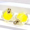 Acrylic cube pendant with yellow ball core and gold loop for DIY jewelry making - Square / Yellow
