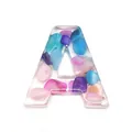 Letter A resin charm filled with colorful gravel and purple crushed stones for DIY jewelry - Letter A / 20-40mm