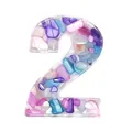 Resin number 2 bead with colorful purple and blue crushed stones for DIY jewelry - 30-40mm / Number 2