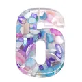 Numero 6 in resina decorativa con pietre colorate incastonate e finitura lucida liscia - 30-40mm / Taglia 6
