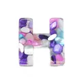 Colorful resin alphabet H bead with purple and blue crushed stone inlay for DIY jewelry - Letter H / 20-40mm