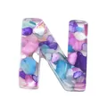 Resin letter N pendant with colorful crushed stones for DIY necklace jewelry making - Letter N / 20-40mm