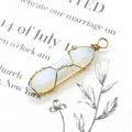 Opalite hexagonal column pendant wrapped in golden wire for DIY jewelry necklaces - Opal