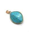 Colgante ovalado de turquesa azul con vetas naturales y borde dorado para collares - 22x33mm 9g / Azul con fianza dorada
