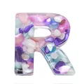 Colorful resin alphabet bead in letter R shape with natural crushed stones inside - Letter R / 20-40mm