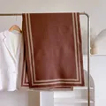 Thick warm dark coffee scarf with light beige border and fringe for autumn winter - 180cm / Dark Brown